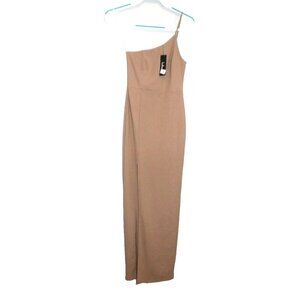 LULUS light brown, tan one shoulder lighter weigh long dress women's size S, NEW